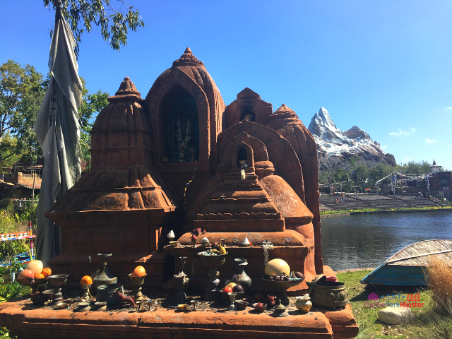 Animal Kingdom Asia Shrine with Expedition Everest in the background on a beautiful Florida day.