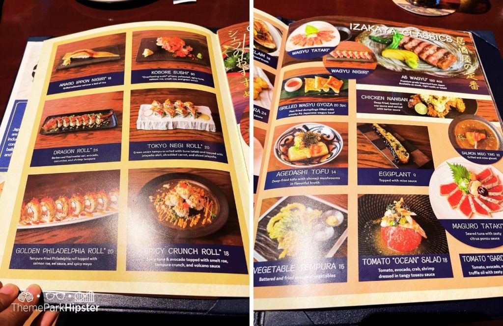 Epcot Theme Park Disney World Shiki-Sai Sushi Izakaya restaurant in Japan Pavilion Menu. One of the best Restaurants at Epcot.