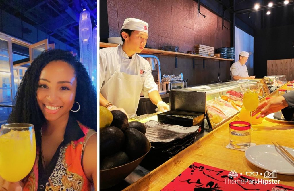 Walt Disney World Disney Springs Morimoto Asia Restaurant Sushi Bar with NikkyJ one of the best things to do at disney springs for adults. One of the best sushi spots in Disney World.